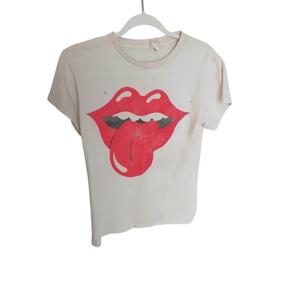 MadeWorn Rolling Stones Tongue Graphic Tee XS White Distressed USA - Picture 1 of 5